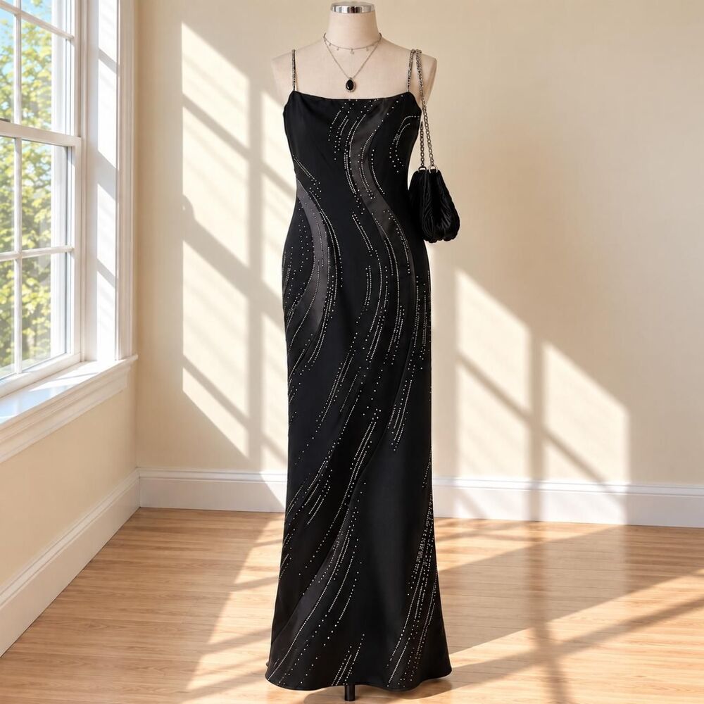 Women's Dress Sz4 Vintage Glass Beaded Evening Glam Maxi Formal Prom/Homecoming